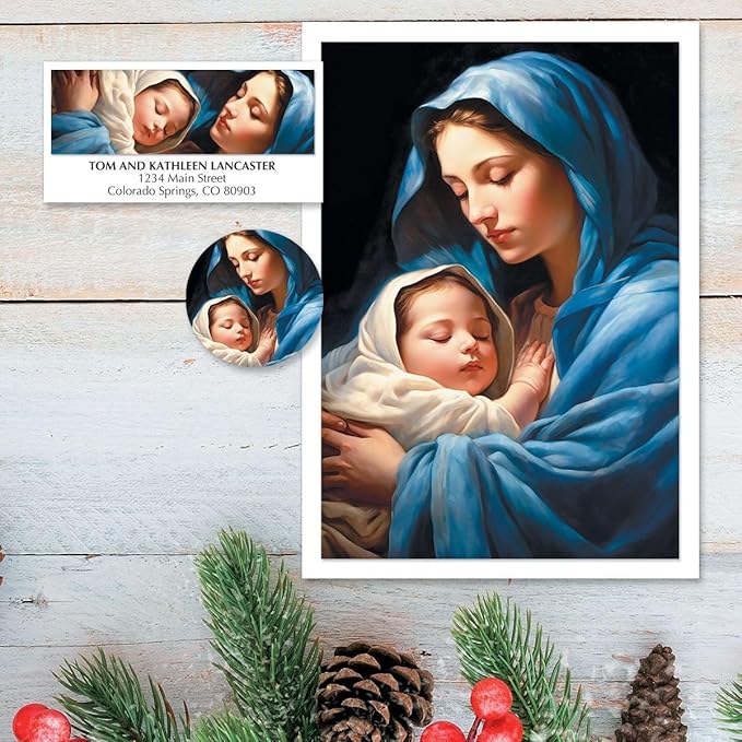 Current Madonna & Child Christmas Cards - Personalized, Greeting Cards Set - Set of 18 Large 5 x 7-Inch Folded Cards, Themed Religious Holiday Card Value Pack, Envelopes Included, Custom Names or Text