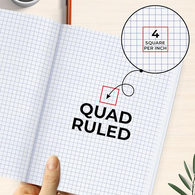 50 Pack Quad Ruled Composition Notebook, 200 Pages (100 Sheets) Bulk Graph Composition Notebook for School, Bulk Graphing Composition Notebook, Graph Ruled Composition Book, Assorted Colors