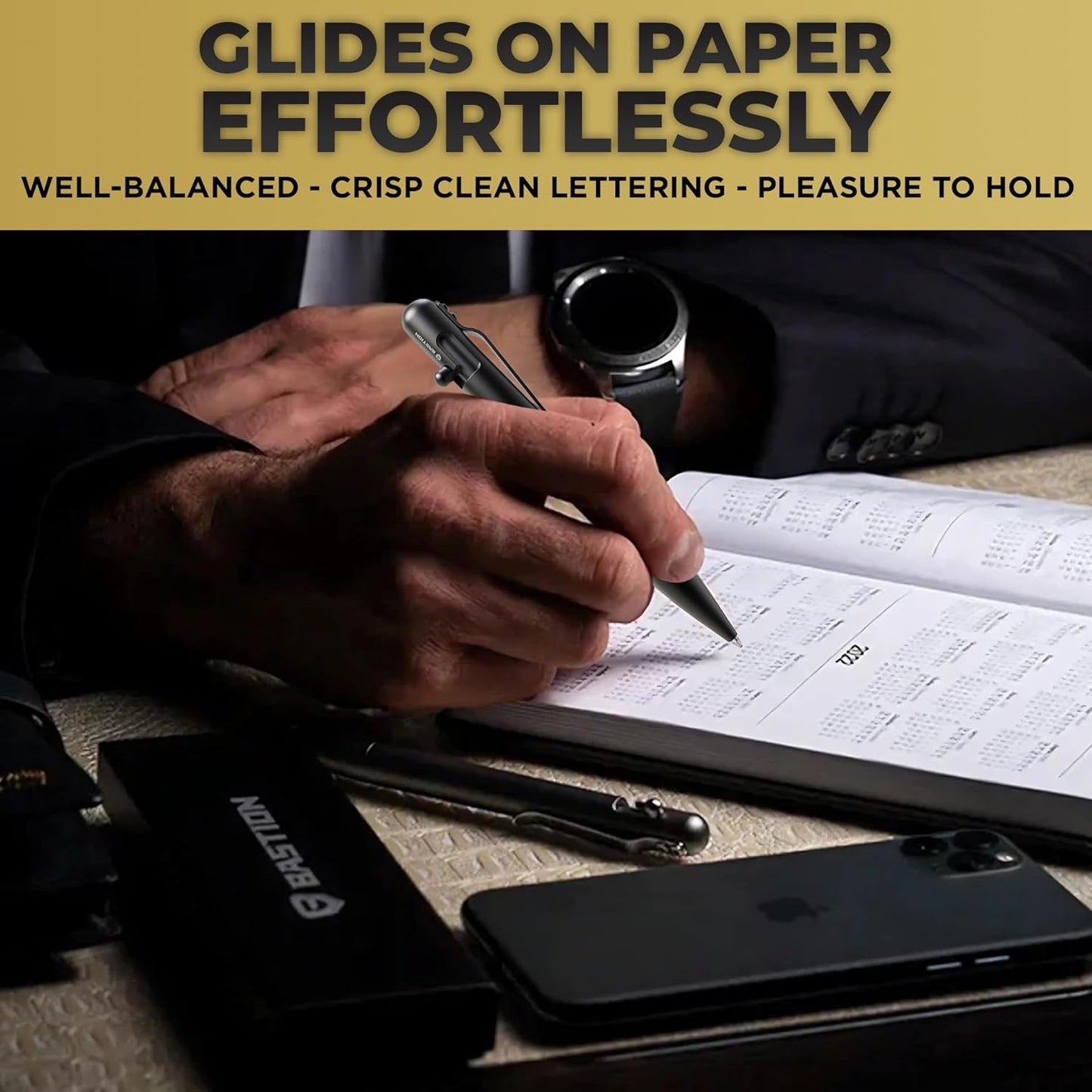 BASTION® Luxury Bolt Action Pen, Durable Professional Ballpoint Pen with Fine Tip, EDC Tactical Pen Ink Refillable Pen - Zirconium Black