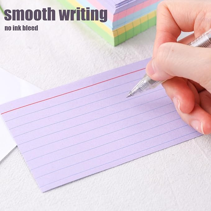 Koogel Index Cards 3 x 5 Inch, 200 Count, Ruled on both Sides, 5 Assorted Colors, Flash Cards for Studying School Supplies, Office