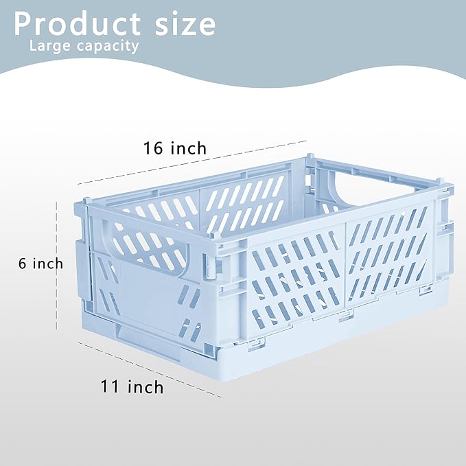 Tixill 2-Pack Mini Foldable Plastic Storage Box Mini Plastic Baskets for Organizing and Storage for Home Kitchen Bedroom Bathroom Office. (Blue, 16x11x6)