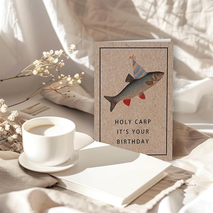 Cute Carp Fish Birthday Card for Men Women, Funny Fishing Pun Birthday Card for Friends, Humorous Carp Pun Birthday Card, Cute fishing Birthday Gift For Fishing Enthusiasts