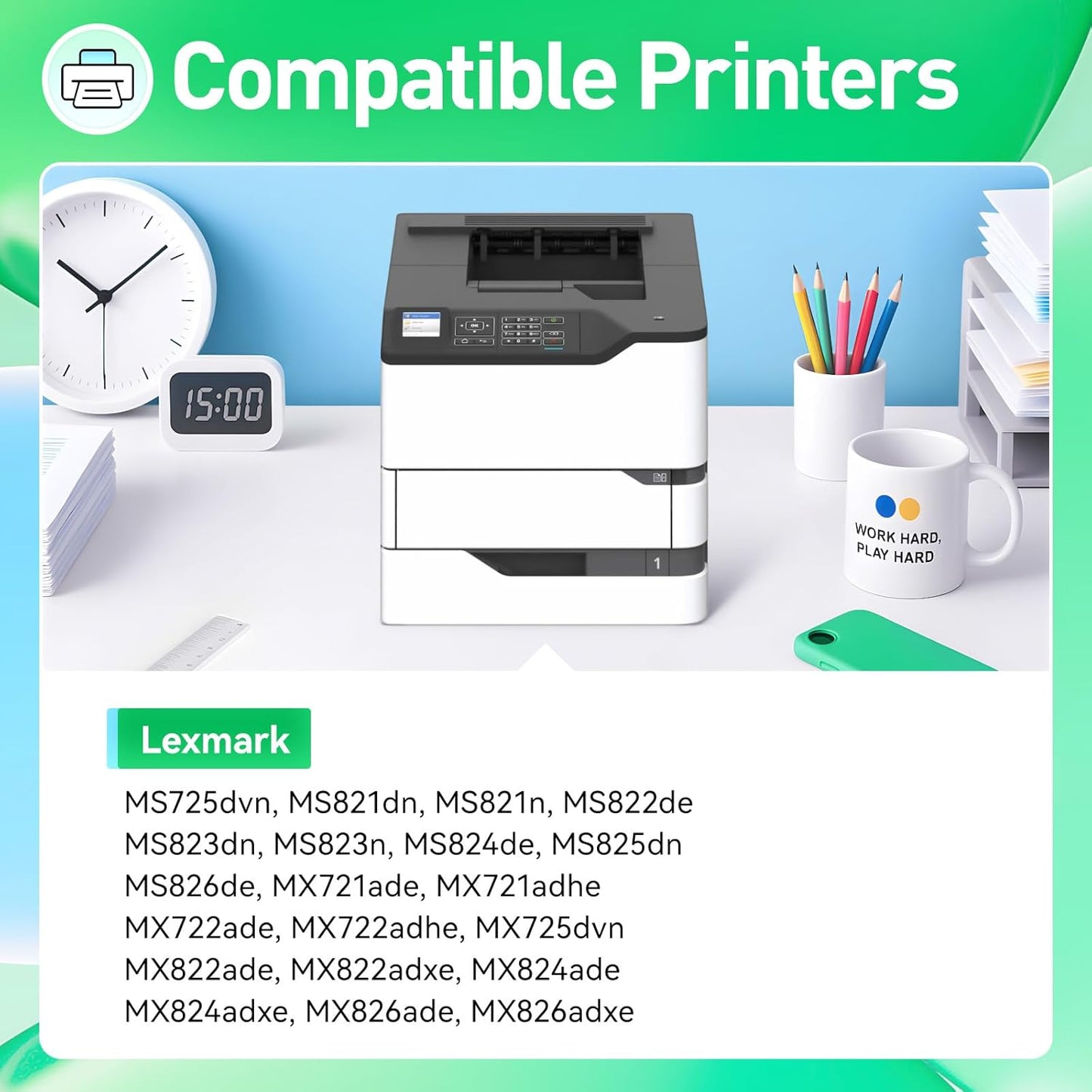 58D1000 Toner Cartridge with Chip Black Replacement for Lexmark 58D1000 58D1H00 Compatible with Lexmark MS725 MS821 MS822 MS823 MS824 MS825 MS826 MX721 MX722 MX725 MX822 MX824 MX826 Laser Printer Ink