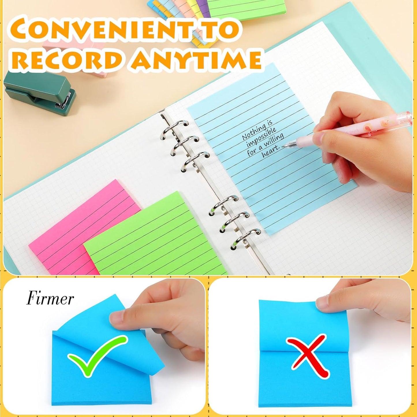 Yexiya 64 Pcs Lined Sticky Notes Self Stick Notes with Lines Bright Assorted Colors Sticky Pad for Home Office Products Post Memos, 1920 Sheets(4 x 6 Inch, 3 x 3 Inch,Multi Color)
