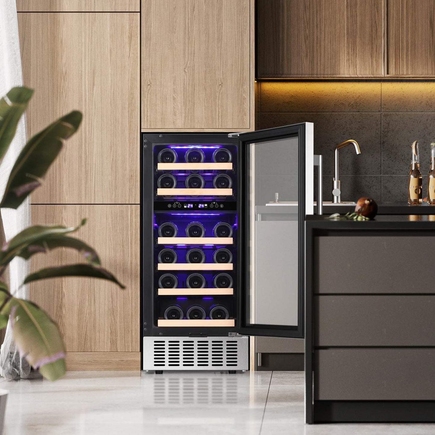 Antarctic Star Wine Fridge,15 Inch Wine Cooler Refrigerator Under Counter(41-68°F),28 Bottles Built-in Dual Zone &Freestanding Wine Refrigerator with Stainless Steel & Double-Layer Tempered Glass Door