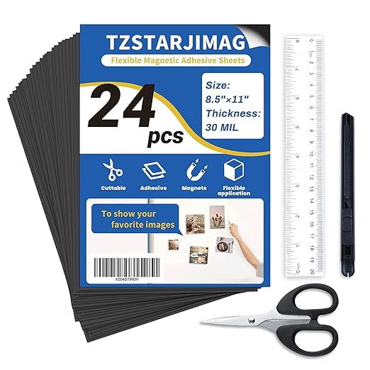Magnetic Sheets with Adhesive Backing,8.5" x 11"(Pack of 24),30 mil Thick Cuttable Flexible Magnet Sheets for DIY Crafts,Photos and Stickers,Magnetic Paper Sheets with Strong Self Adhesive