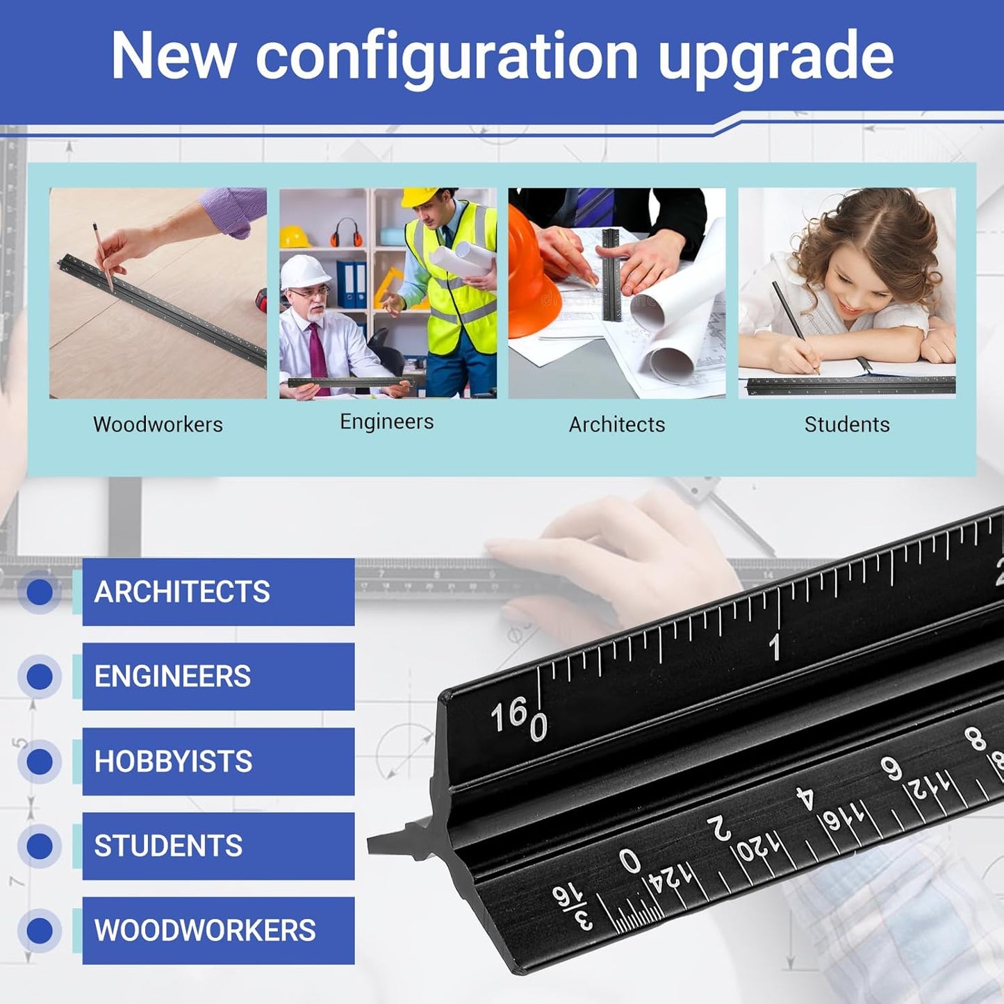 DIVINA VITAE 4pcs Architectural Scale Ruler, Aluminum, 12 Inch Imperial Engineering Scale Triangular Ruler for Architect, Civil Engineer, Draftsman