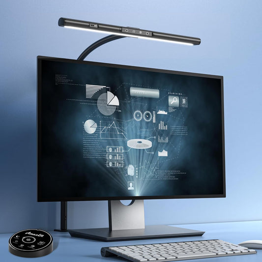Desk Lamp for Home Office, Desk Light with Clamp, Office Lamp with Remote & Gesture Sensing, Monitor Light Bar, Adjustable Color Temperature & Brightness, 12W