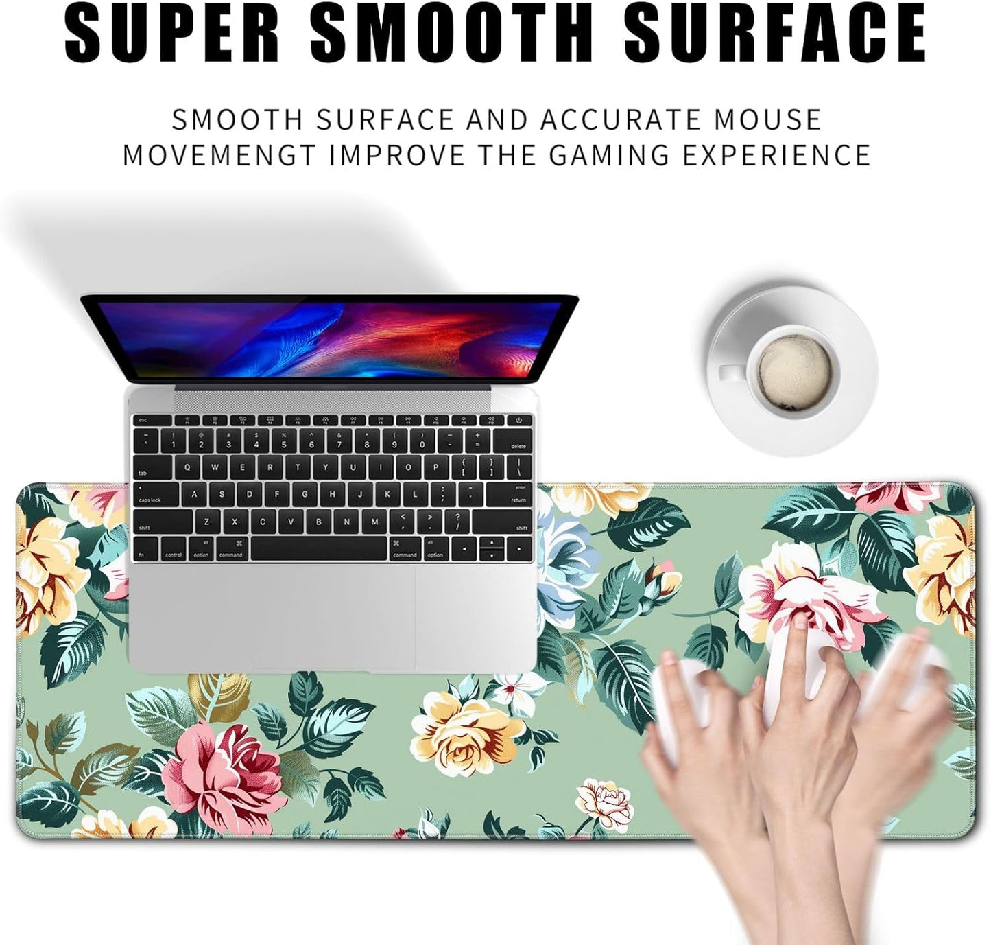 XL Mouse Pad Gaming Kawaii Cute Retro Rose Floral Extra Large Mousepad (31.5x11.8 in), Desk Mat Pad Home Office Decor Mouse Pad Stitched Edges Smooth Surface Non-Slip Bottom Mat