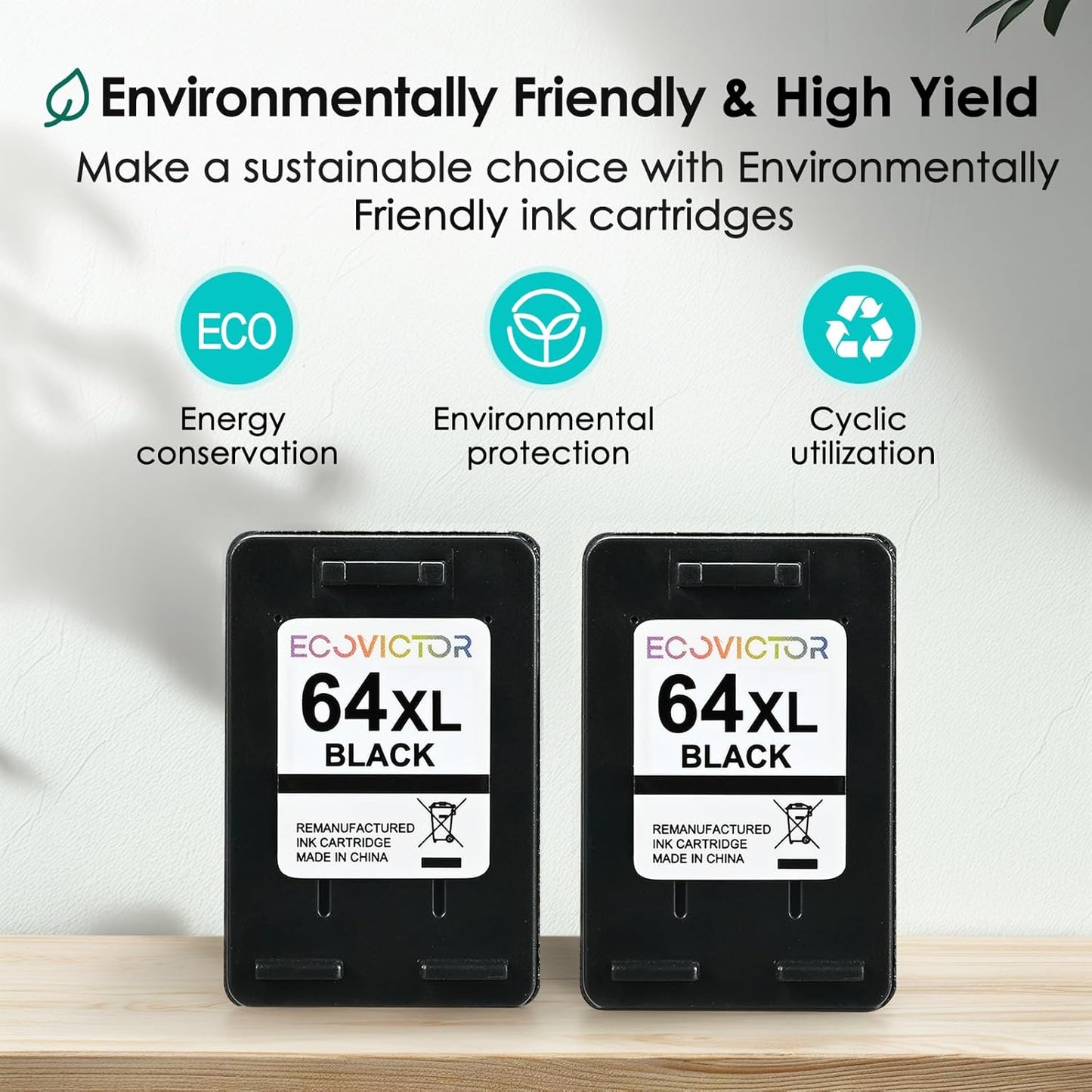 Remanufactured Ink Cartridge Replacement for HP Ink 64 Black HP64 XL HP64XL for Envy Photo 7858 7855 7120 7155 7100 7158 7164 6255 6252 6232 7800 Inspire 7200e 7900e 7955e Tango X Printer