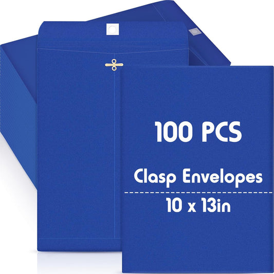Geyee 100 Pcs Clasp Manilla Envelopes 10 x 13 Inch Gummed Colored Envelopes for Storing or Mailing for Home Office Business Supplies(Navy Blue)
