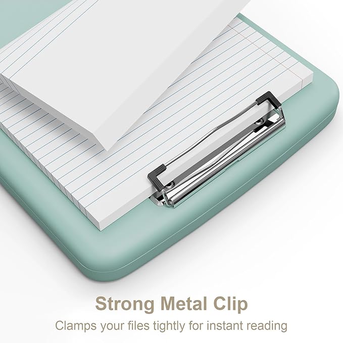 Piasoenc Clipboard with Storage, 8.5 x 11 Organization Box with Pen Holder and A4 Legal Paper Folder, Heavy Duty Plastic, Folio & Side-Opening, Low Profile Clip, for Nurses, Teachers, Teal