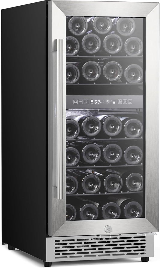 Antarctic Star Wine Fridge 15 Inch Wine Cooler Refrigerator,27 Bottles Dual Zone Freestanding or Bulit-in Wine Cooler Fridge with Stainless Steel Double-Layer Tempered Glass Door,3.1cu.ft