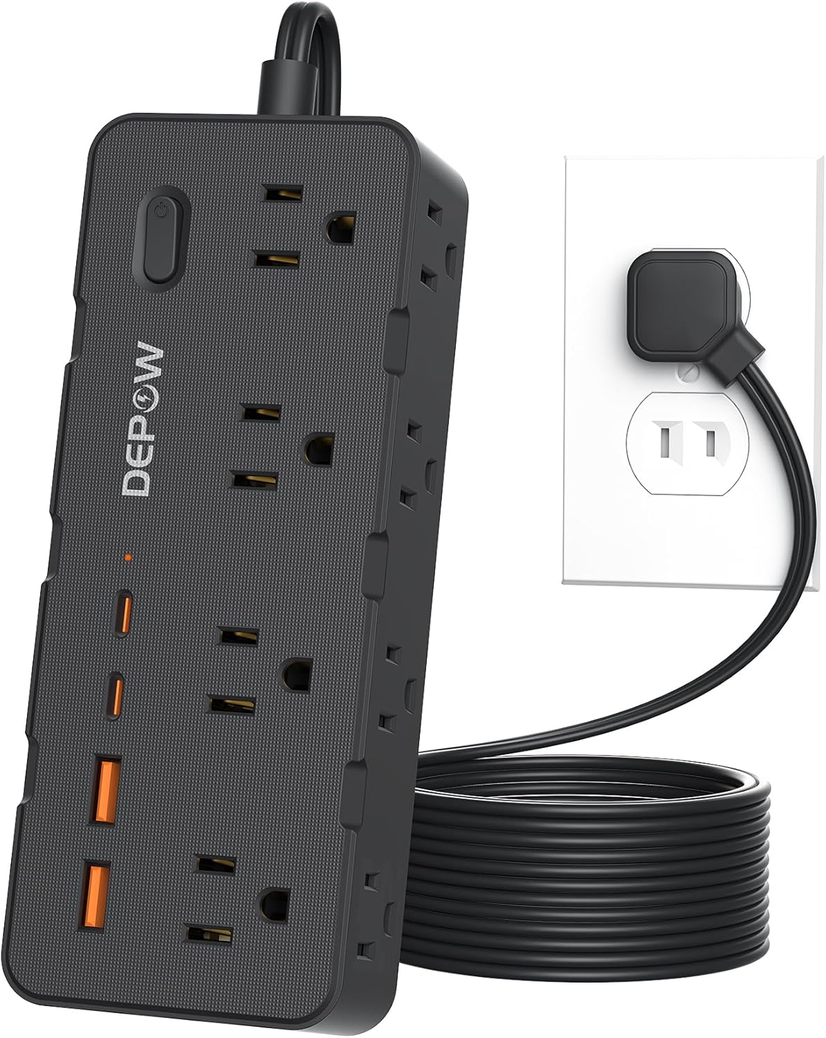Black 2 Prong Power Strip, 2 to 3 Prong Outlet Adapter with 8 AC & 4 USB Ports (2 USB C), 6 FT Extension Cord, 1700J Two Prong Surge Protector, Wall Mountable, Ideal for Old House