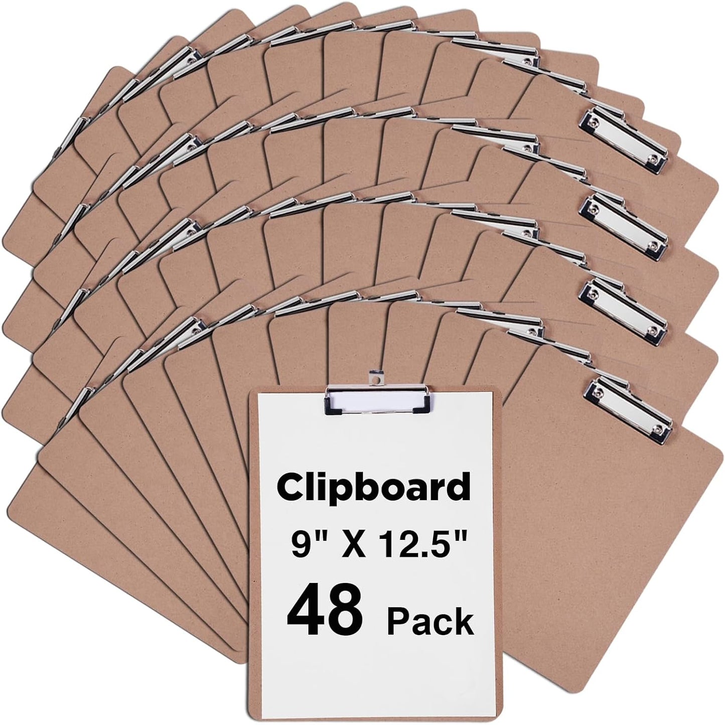 Clipboards Bulk, Woswel Hardboard Office Clipboards 48 Pack,9 X 12.5 Inch Recycled Wood Clip Boards,Low Profile Clip Boards for Home School & Office Supplies