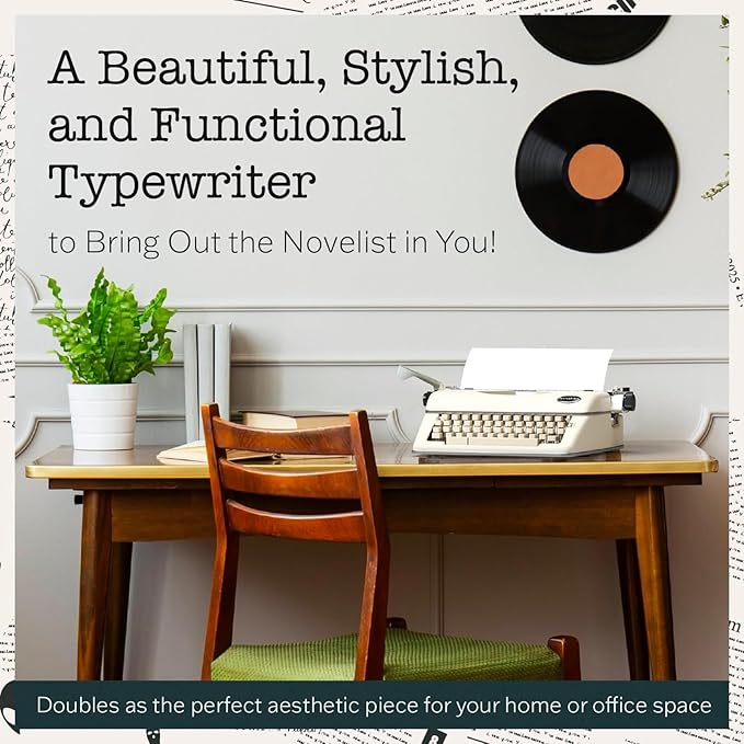 Maplefield Classic Portable Manual Typewriter - Cream, 8 x 11 in Paper - Word Processor Function & Typewriter Ribbon Included - Home Office & Office Decor