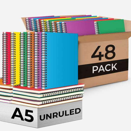 Blank Spiral Notebook, 48 Pack, 5.8 x 8.3, 120 Pages (60 Sheets), 100 GSM Unlined Drawing Notebooks, Assorted A5 Journals, No-Bleed, Sketching, Note Taking, Blank Journals for Office & School