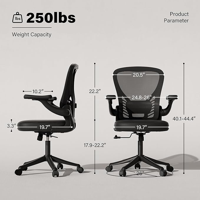 GYI Computer Desk Chair, Ergonomic Office Desk Chairs with Mesh Back, Adjustable Lumbar Support, Height, 3D Flip-up Arms, Wheels, Rocking Function, Black