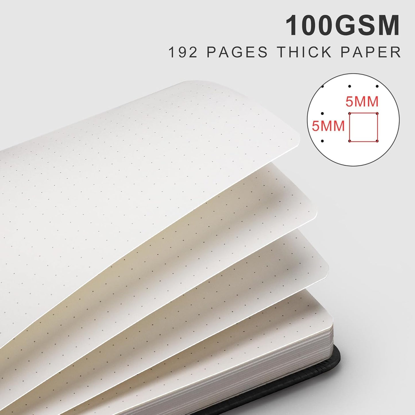 EMSHOI Dotted Journal, 8.5" x 11" Hardcover Leather Journal for Women Men, 192 Pages 100 GSM Dot Grid Notebook, Dotted Notebook for Work, A4 Large Journals for Writing, Bullet Journaling, Black