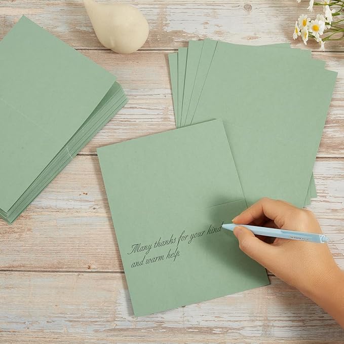 50 Pack Blank Cards Folded Cardstock Thank You Blank Greeting Cards for Invitations, Wedding, Greeting Cards, All Occasion DIY, 3x5 Folded Cards Sage-Green