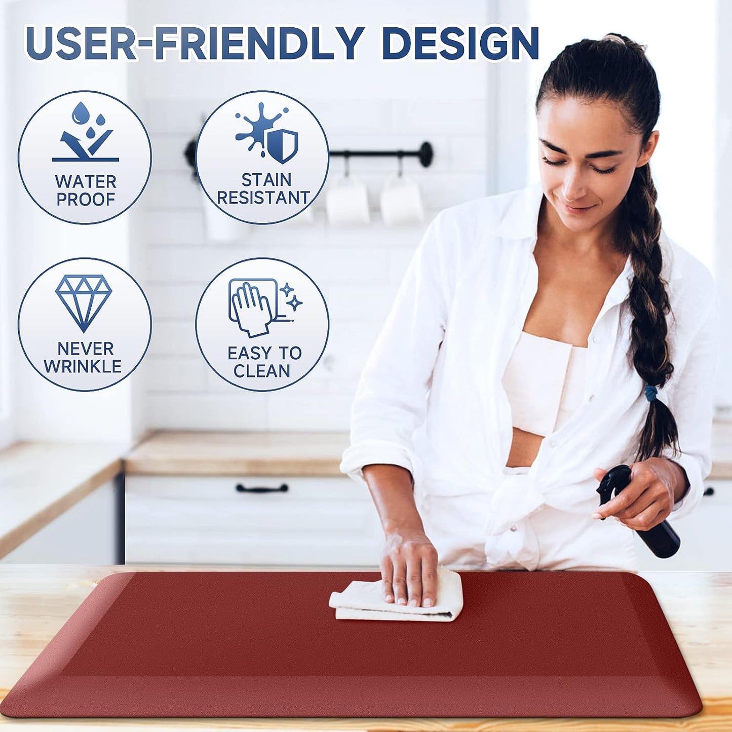 4/5 Inch Thick Kitchen Mats for Floor, StepRite Kitchen Rug for Standing Desk, Non-Slip, Thicker, Stain Resistant, Waterproof, Comfort Anti Fatigue Floor Mat for Home, Kitchen, Office - Red,32 * 20''