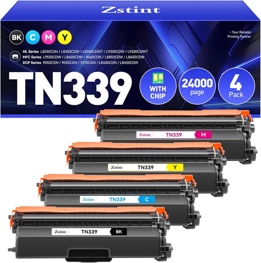 TN339 Toner Cartridge Set 4-Pack（Black Cyan Yellow Magent） Compatible for Brother TN-339 HL-L8350CDW MFC-L8850CDW MFC-L8600CDW HL-4150CDN MFC-9970CDW DCP-L8400 L8450 L8250 L8850 L8650 4570CDW Printer