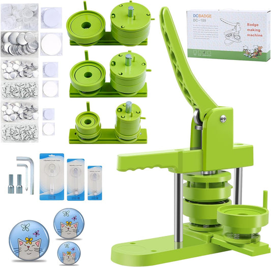 Button Maker Machine Multiple Sizes, DIY Pin Maker Button Press Machine 1.25+2.25+3 Inch, Removable Badge Press Kit with 300 Pcs 32mm+58mm+75mm Badge Supplies&Circle Cutter