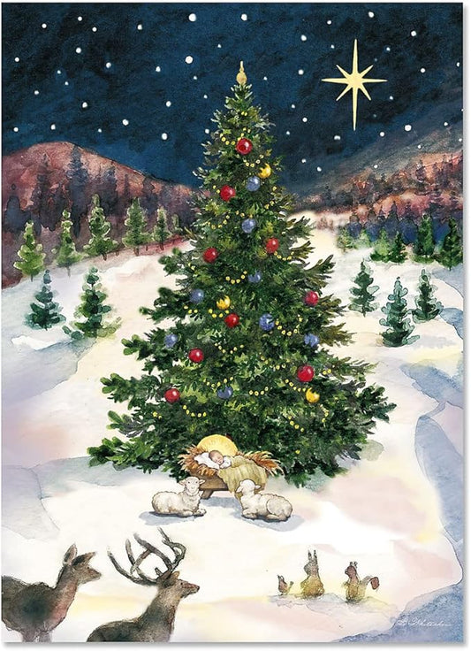 Current Christmas Tree and Manger Christmas Cards with Envelopes - Set of 18 Large 5 x 7-Inch Folded Cards, Religious Holiday Greeting Card Value Pack