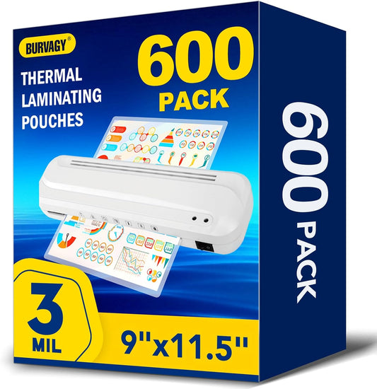 600 Pack Laminating Sheets, 3 Mil, 9 x 11.5 Inches Thermal Laminating Pouches Lamination Sheet Paper for Laminator, Clear, Letter Size, Office and School Supplies