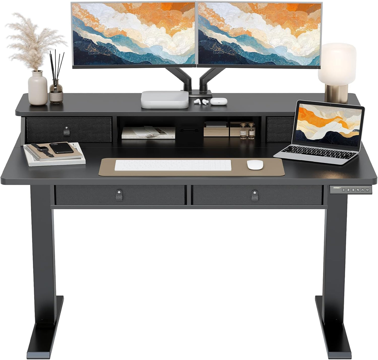 ErGear Electric Standing Desk with 4 Drawers, 48" x 30" Height Adjustable Desk with Storage, C-Clamp Mount Compatible, Computer Home Office Table with Cable Management Tray, Black