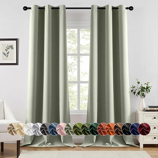 MIULEE Sage Green Blackout Curtains for Bedroom Living Room 96 Inches Long 2 Panels, Thermal Insulated Room Darkening Drapes Solid Grommet Top Noise Reducing Light Green Window Treatments 40x96 Inch