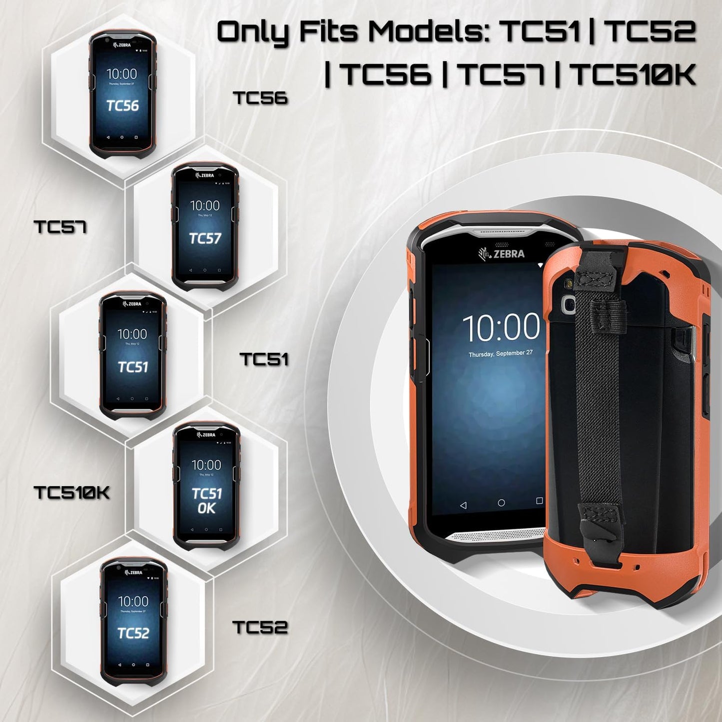 TC51 TC52 TC56 TC57 TC510K Case with Hand Strap - Protective & Ergonomic for Zebra Handheld Barcode Scanners SG-TC5X-EXO1-01 SG-TC5X-EXONHS-01 (Orange)