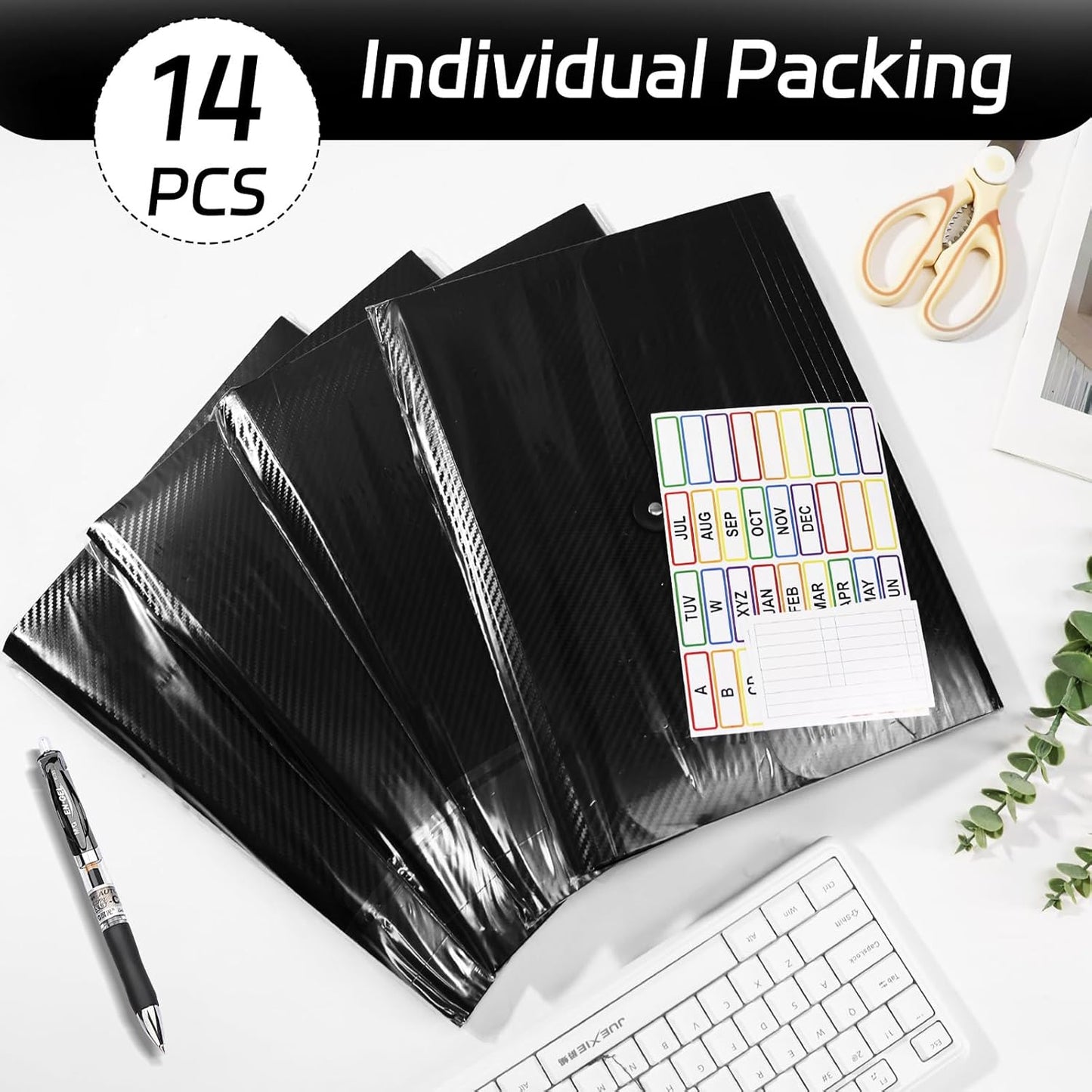 14 PCS Office Accordion File Organizer Bulk - 13 Pocket Plastics Expanding Folder with Tabs - Letter Size Loose Paper Folder for Work School Home, Student Teacher