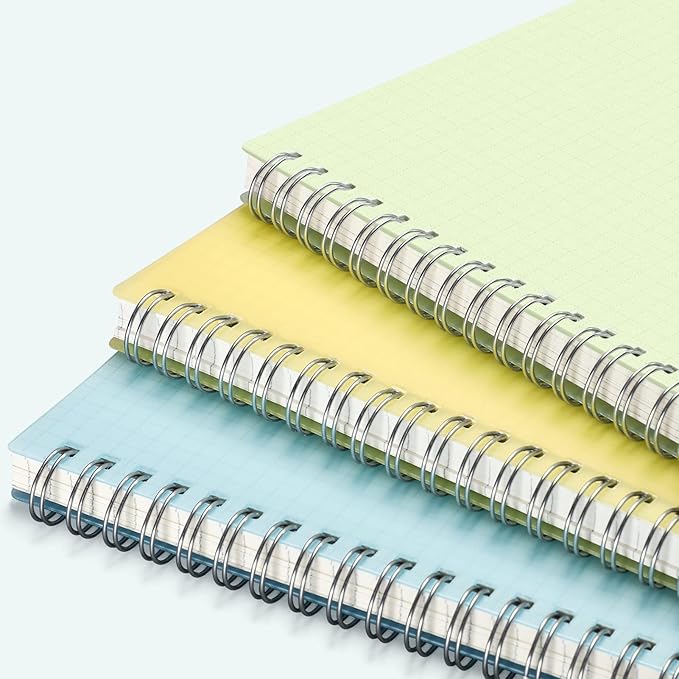 AHGXG Graph Paper Notebook 3 Pack- A5 Grid Notebook Spiral, Thick 100gsm Graph Paper, Transparent Hardcover, 80 Sheets, for Women School Artist Writing Drawing, 5.7"x 8.3", Yellow, Green, Blue