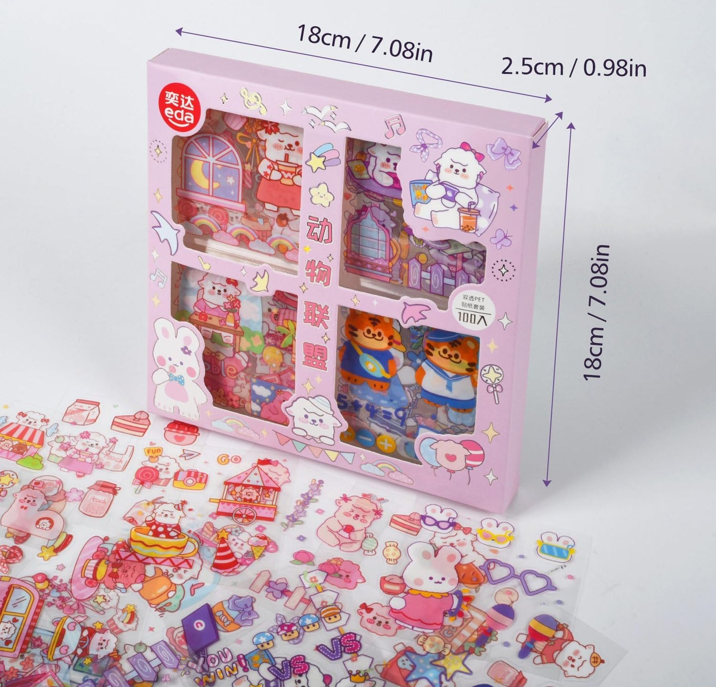 EAMOTOL 100 Sheets PET Decorative Stickers, Cute Waterproof Sticker Set for Scrapbook Diary Bullet Journaling Planner DIY Craft Album Calendar Notebook Laptop Phone Case- Animal Series