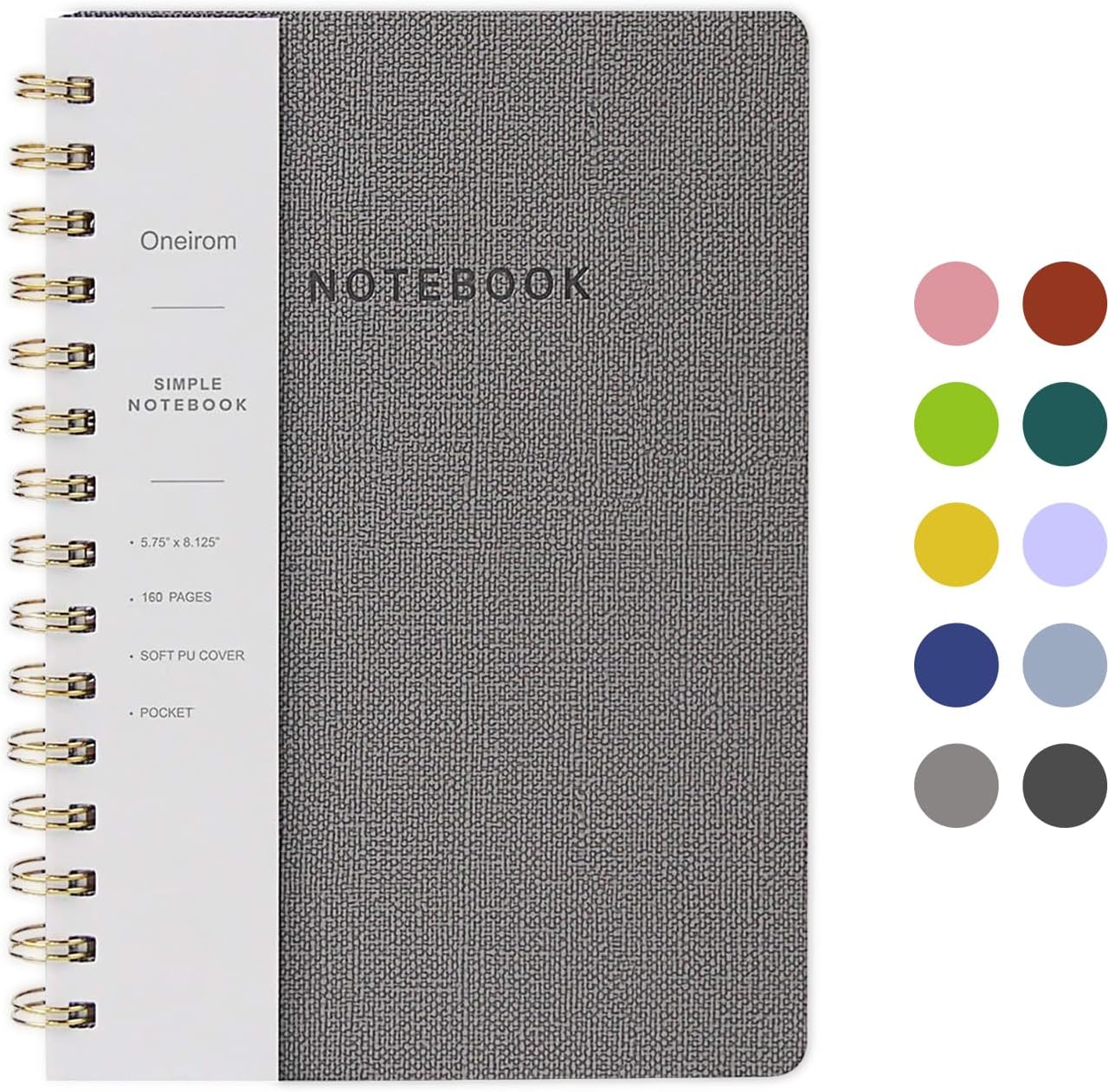 Lined Spiral Notebook College Ruled A5 Journal Book for Note Taking, 160 Pages Writing Journal for Office and Home School Supplies 5.75x8.125 inch (0Grey)