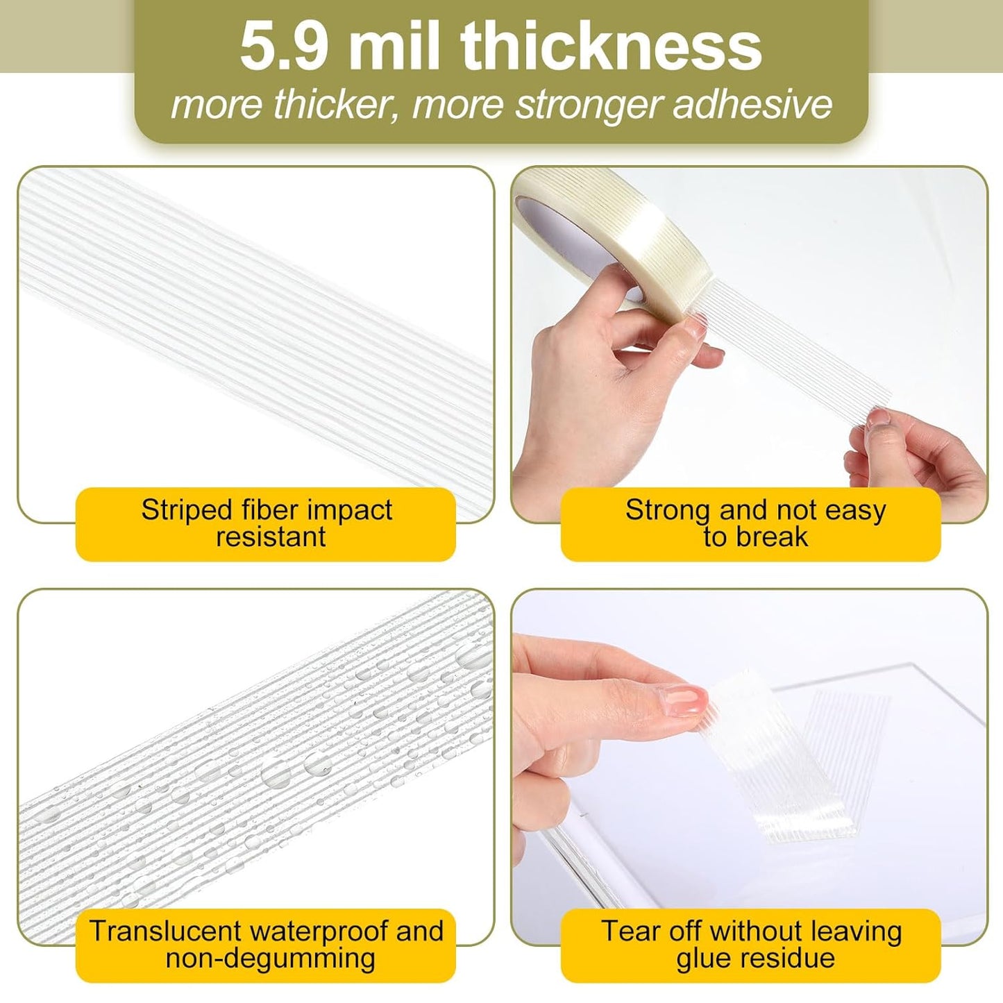 Treela 40 Rolls 1 Inch x 60 Yards Filament Strapping Tape 5.5 Mil Transparent Reinforced Fiberglass Heavy Duty Packing Shipping Tape for Sealing Binding Fixing