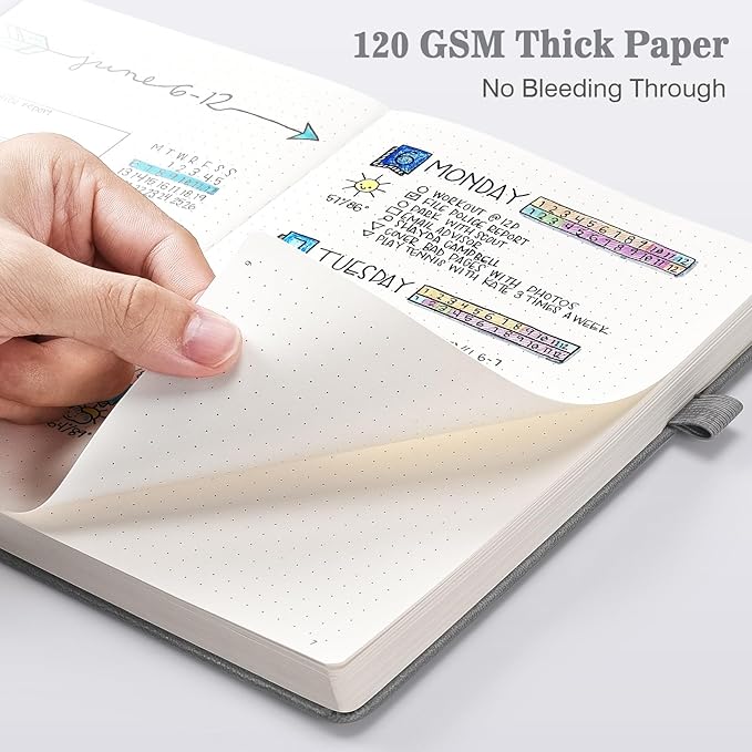 Bullet Dotted Journal Notebook 3 Pack, A5 Dotted Journal with 120gsm Paper, Leather Dotted Notebook, Hardcover Dot Grid Notebook Each with 156 Nmubered Pages, Dot Journal for Women, Men 5.75" × 8.38"