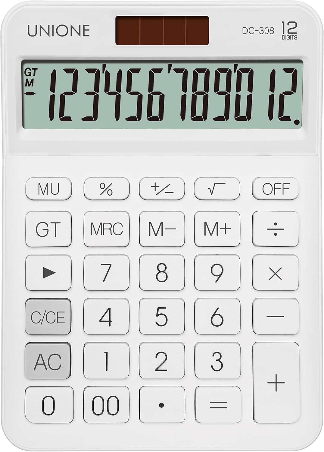 UNIONE Big Size Calculator with a Bright LCD, Dual Power Handheld Desktop. Color. Business, Office, High School 5×7in (WHITE)