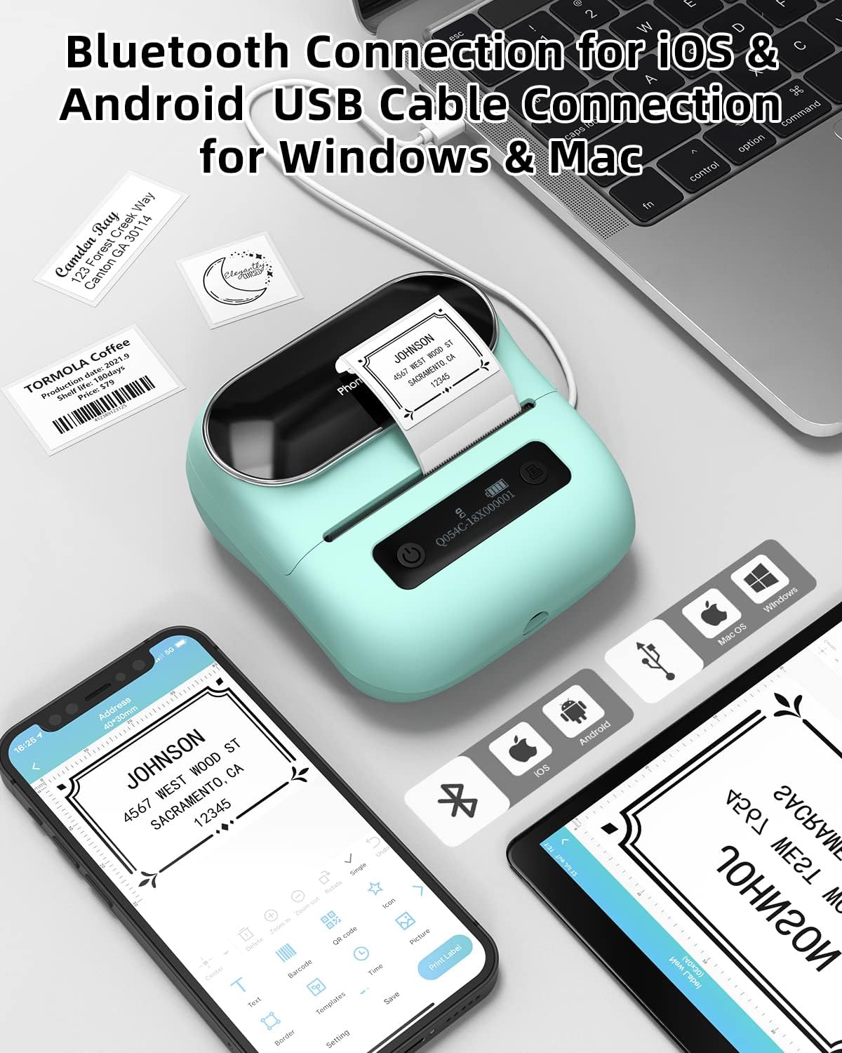 Phomemo M220 Label Maker, New Flagship 3.14 Inch Bluetooth Thermal Label Printer for Barcode, Address, Labeling, Mailing, File Folder, Portable Maker Easy to Use, Support with Smart Phone&PC