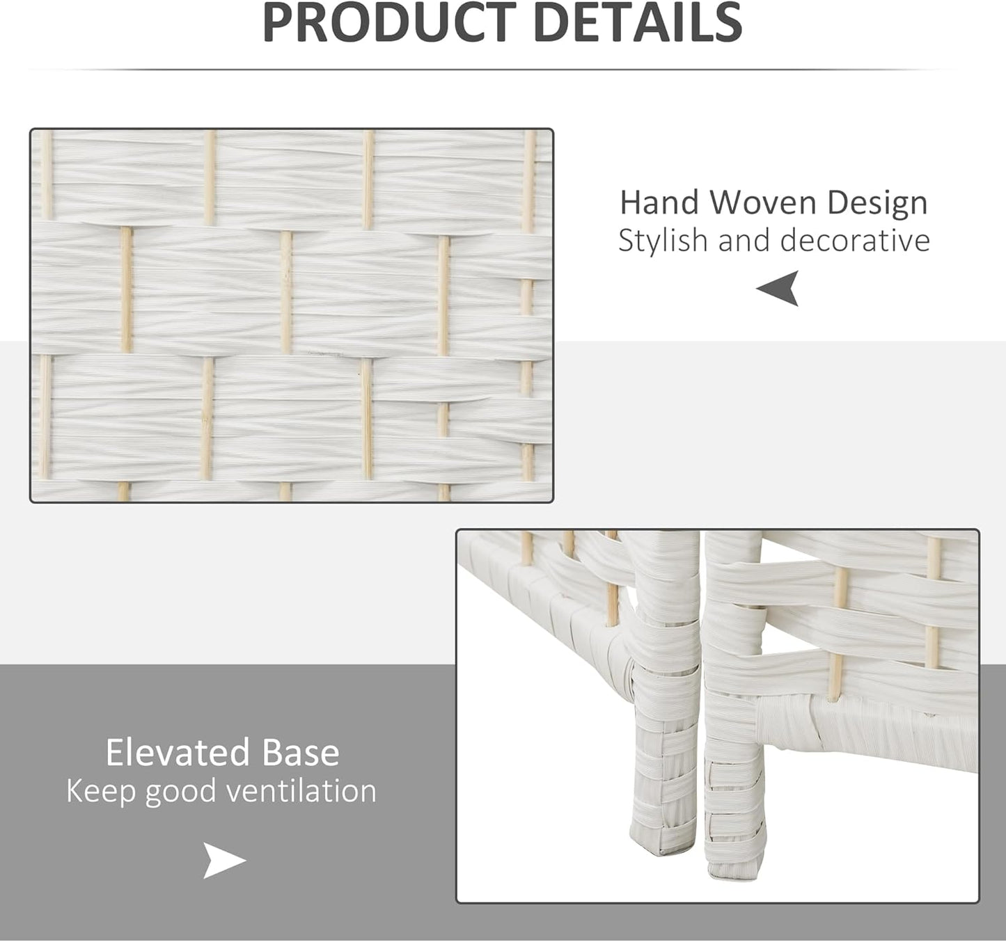 HOMCOM Room Divider, 3 Panel Folding Privacy Screen, 6FT Tall Portable Wicker Weave Partition Wall Divider for Bedroom, Home Office, White