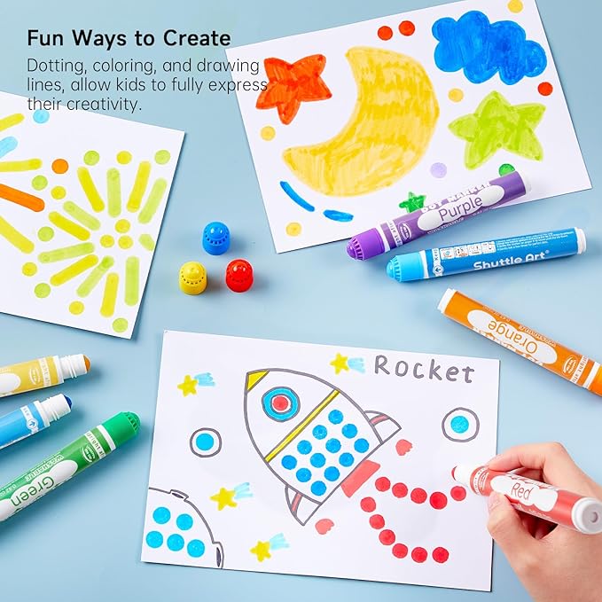 Shuttle Art Washable Dot Markers 26 Colors with Free Activity Book, Fun Art Supplies for Kids Toddlers and Preschoolers, Non Toxic Water-Based Paint Daubers, Dot Art Markers