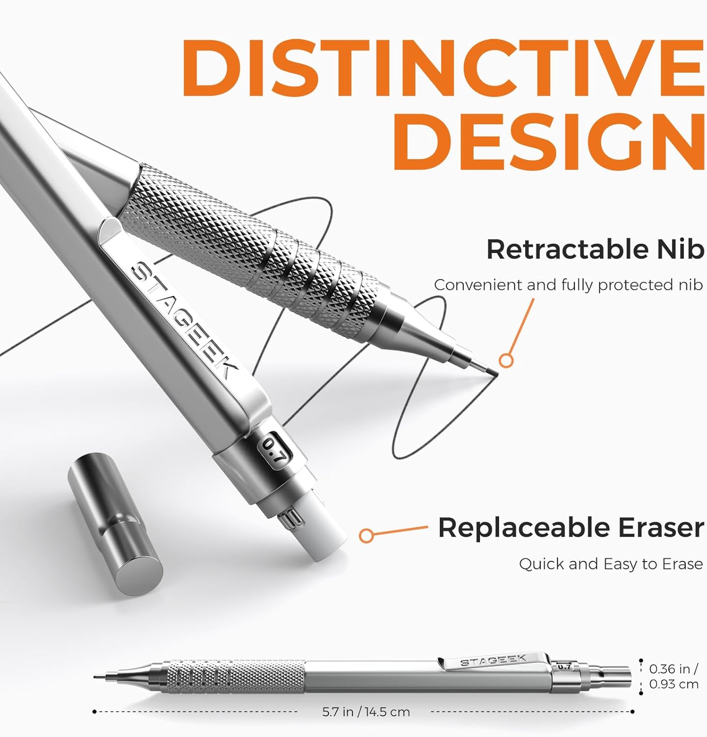 21PCS Metal Mechanical Pencil Set, Art Lead Pencil 0.3, 0.5, 0.7, 0.9, 2mm Holder(HB 2H 2B 4B Color) with 10 Tubes Graphite Lead Refills Eraser with Case for Drafting Drawing Sketching