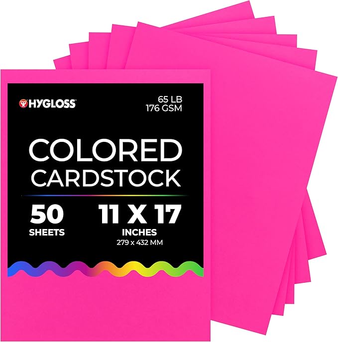 Hygloss Fuchsia Bright Colored Cardstock - 11x17-Inch, 50 Sheets, 65 lb/ 176 gsm, Fade-Resistant, Acid-Free Color Card Stock Paper