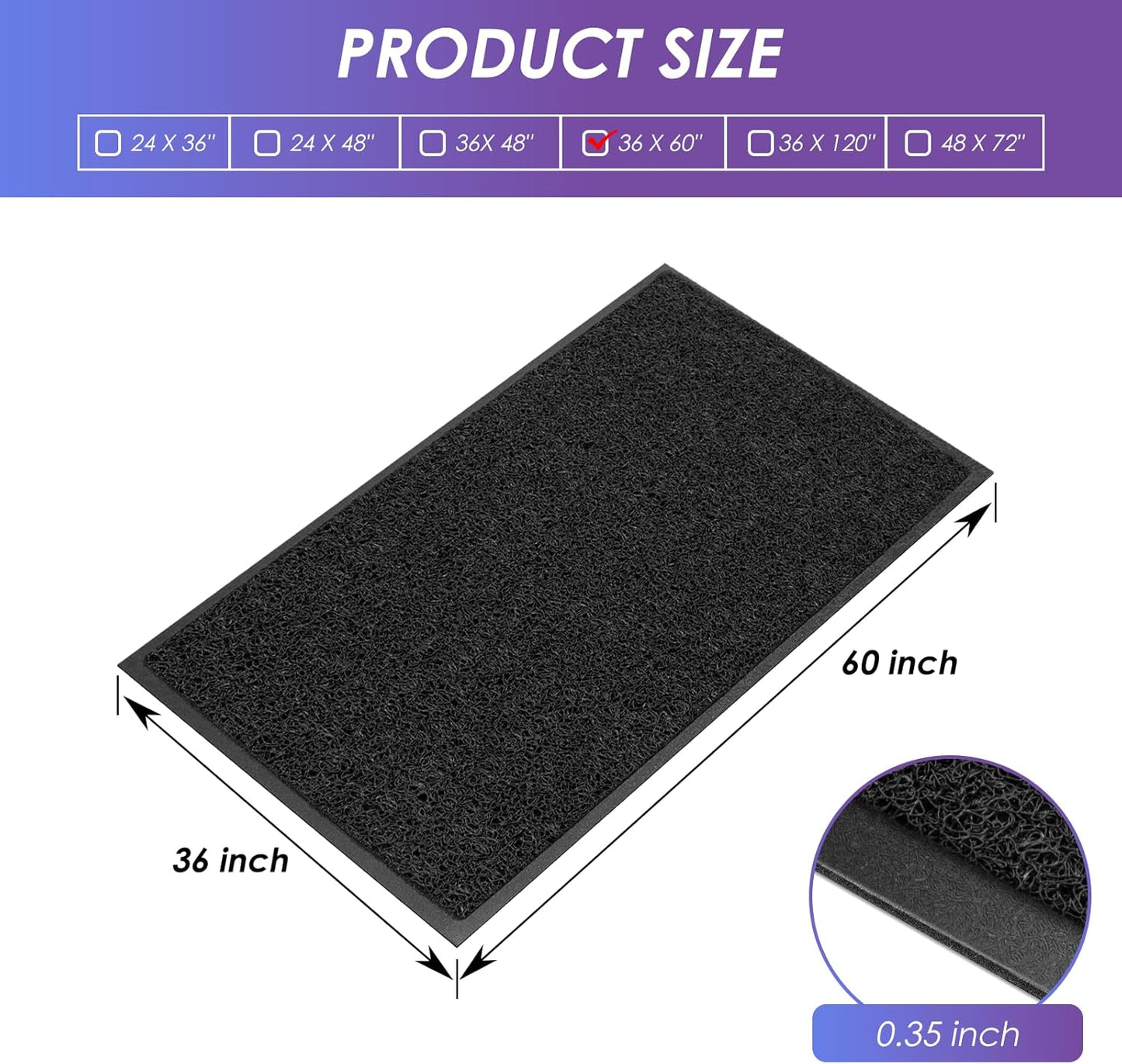 Kuyal Door Mat, 3'x5' Indoor Outdoor Entrance Mat to Trap Dirt and Moisture, Non Slip Waterproof Outdoor Mats, Commercial Floor Inside Outside Entrance, Heavy Duty Durable Welcome Mats, Black