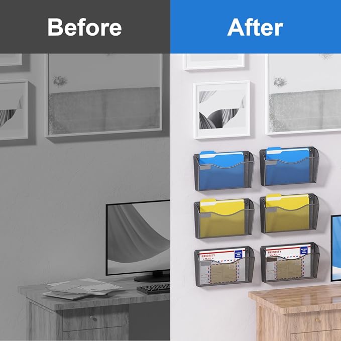 samstar 6 Pack Magnetic File Holder, Mesh Wall File Organizer File Pocket Mail Organizer Paper Folder Holder for Office/Home, No Drilling(Magnetic)