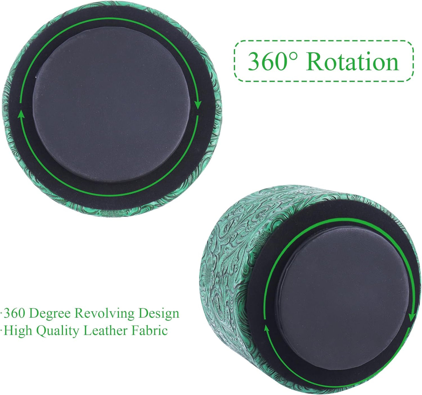 lizimandu Round Leather Art Supply Organizer,Remote Control Holder,360 Degree Spinning,Multi-Functional Pencil Holder,4 Compartments Desktop Stationary Organizer(1-Carved Green)