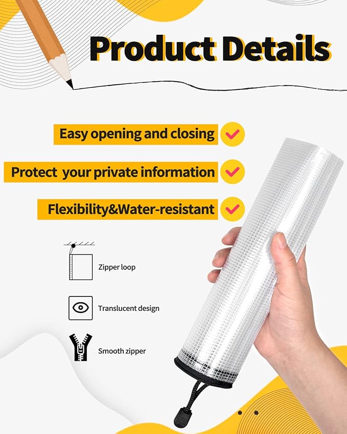 SUNEE Plastic Pencil Pouch 4.6x9.2 in (Black, 18 Packs), Small Storage Bags, Plastic Zip File Bags, for School Office Travel Storage