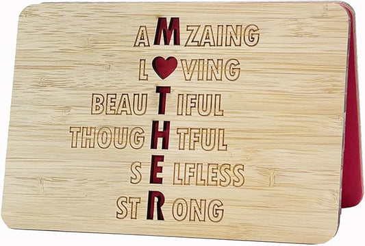 Mothers Day Cards,Handmade Bamboo Greeting Cards,Wooden Thankyou Card,Mother's day Card for Mom,Mum,MOTHER
