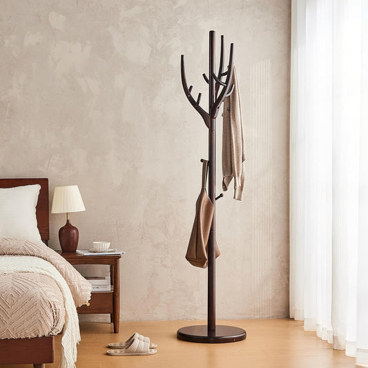 Uniclinens Coat Rack Freestanding Solid Wood Coat Tree Standing with 12 Hooks, Coat Rack Stand Creative Tree Branch-look (Dark Walnut)